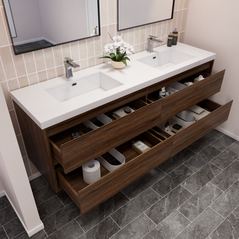 Azden 70.6" Wall-Mounted Double Bathroom Vanity Set, Rosewood