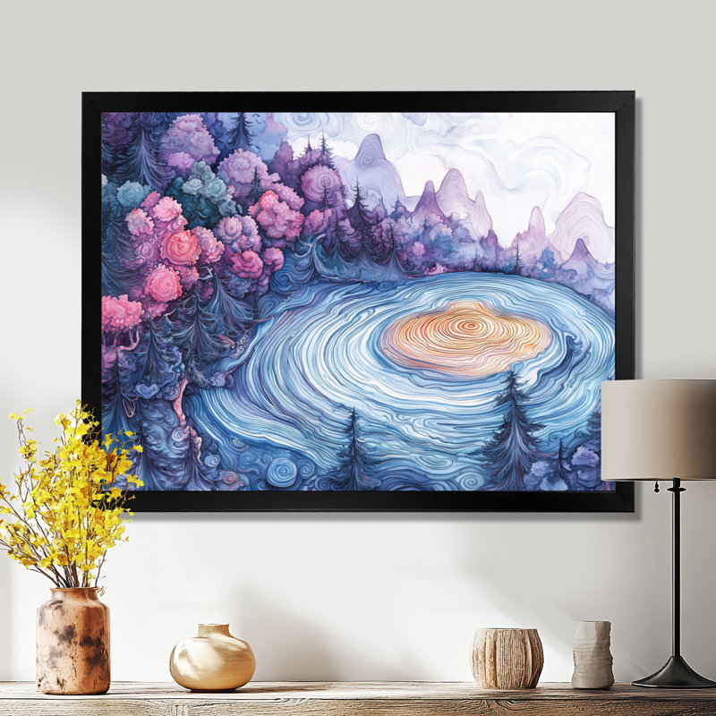 Ireles forêt rose Cyrstal ondule à travers les bois I - art mural forêt, H 16 po x l 32 po, Noir