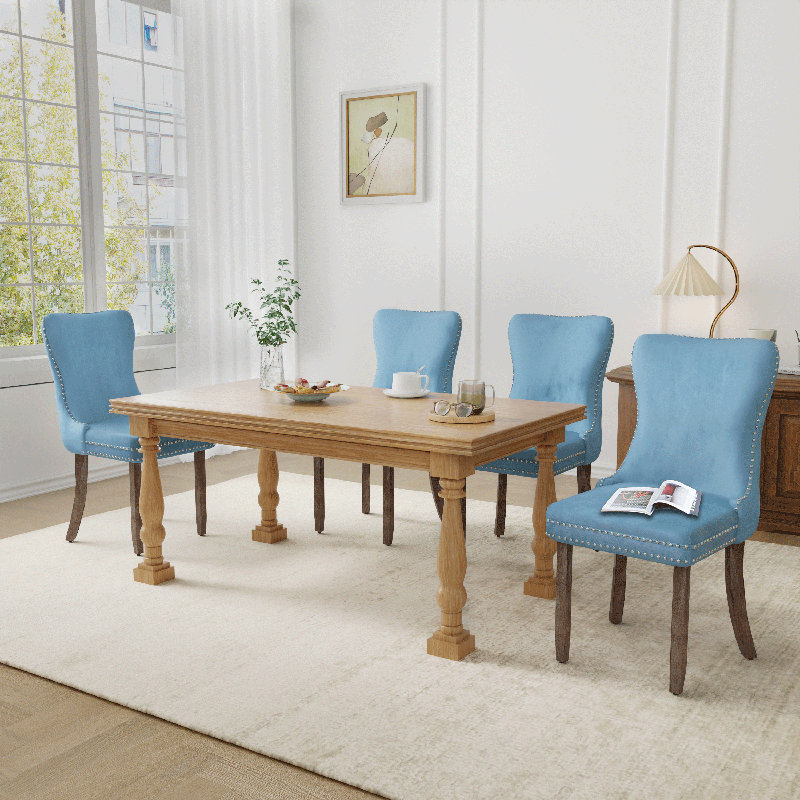 Velvet Wing Back Dining Chairs Set Of 4, Light Blue