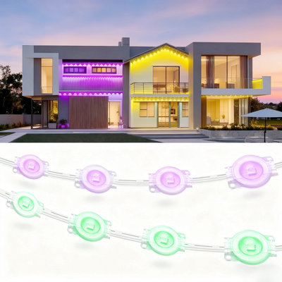 Éclairage extérieur permanent 200 pi, lumières extérieures intelligentes à DEL RVB avec contrôle APP, éclairage E67 imperméable pour les fêtes de Noël et une utilisation quotidienne