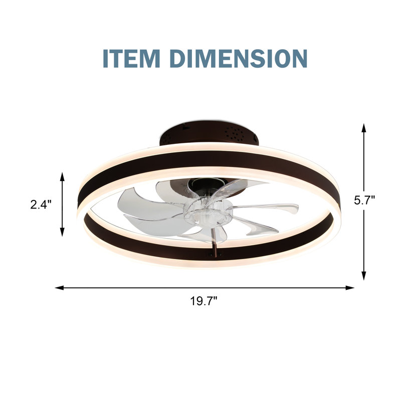 Ventilateur de plafond encastré moderne de 20 pouces avec lumières et contrôle APP, ventilateur de plafond à profil bas sans pales, moteur à courant continu réversible pour chambre à coucher