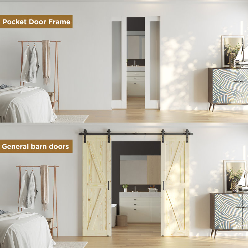 Frosted Glass 1-Lite Sliding Pocket Double Doors White Standard Door with Hardware Kit Set, 48" x 80", 2