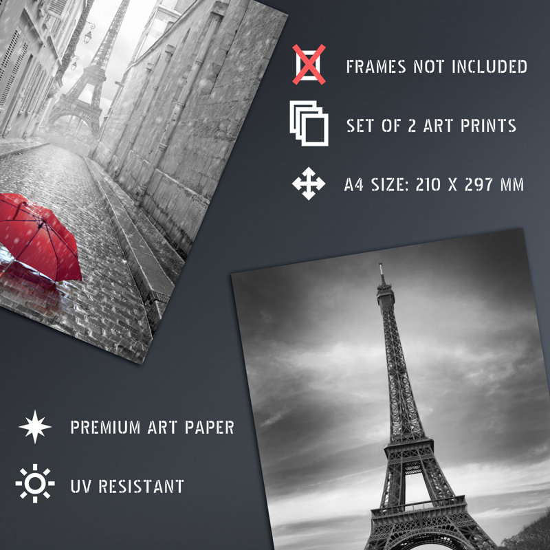 Views Of The Eiffel Tower Paris 2-Piece Set Unframed Wall Art Prints Living Room Aesthetic Photograph