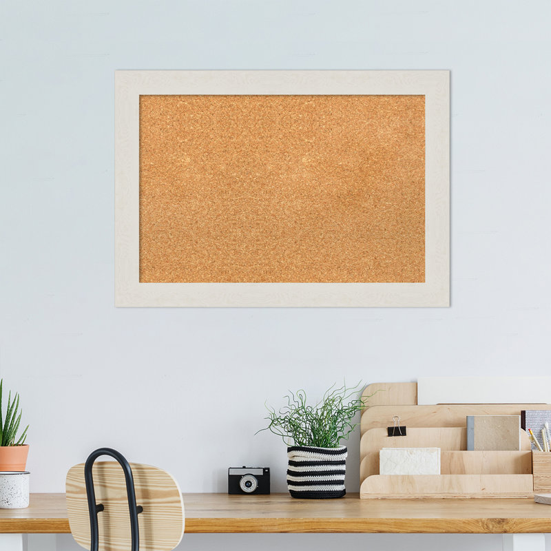 White Framed Natural Cork Bulletin Board 30" x 23"