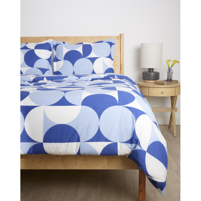 Ensemble de housse de couette en coton brossé Sweet Dreams, Housse de couette très grand et 2 taies, Géométrique bleu clair