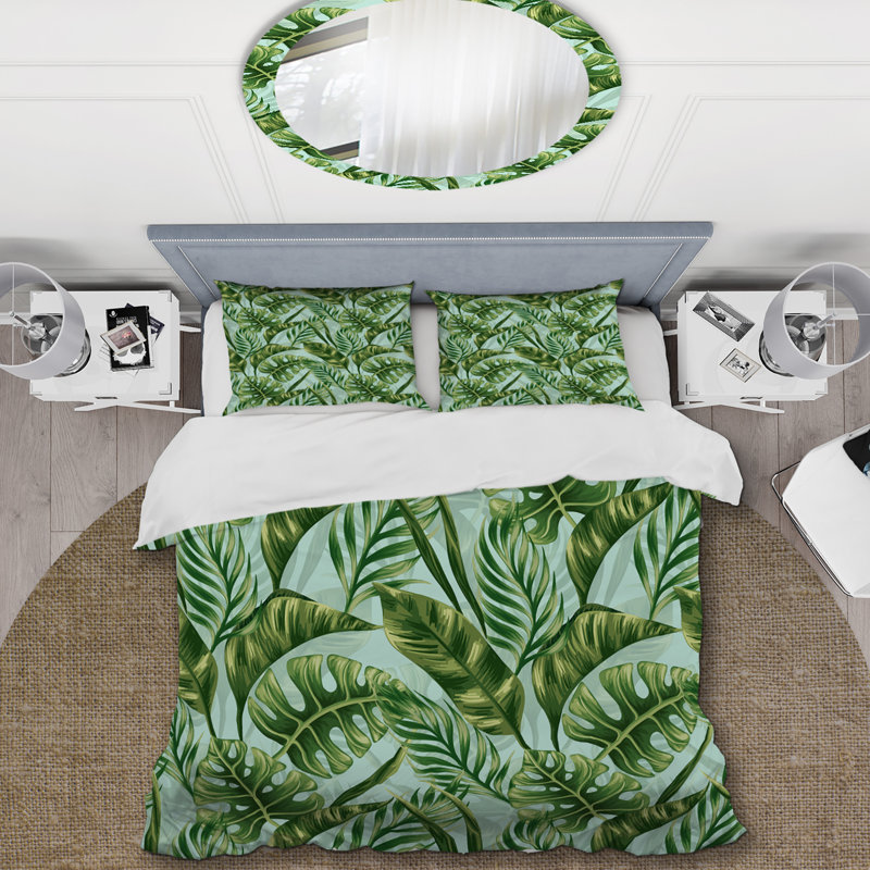 Feuilles de palmier tropicales - ensemble de housse de couette floral - microfibre de polyester
