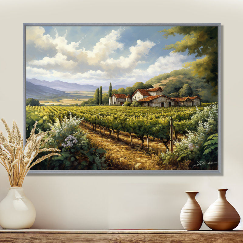 Vineyard Charm Landscape I - Vineyard Wall Art, H 34 po x l 44 po x P 1,5 po, Silver Floater Framed