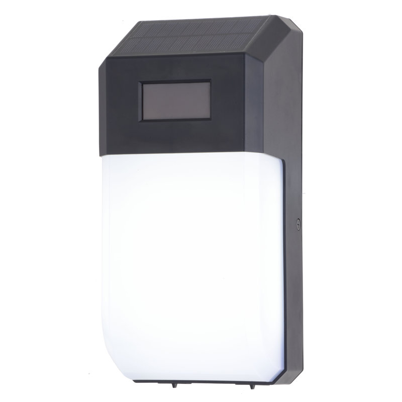 Black Solar LED Outdoor Wall Light with Motion Sensor and Frosted Shade