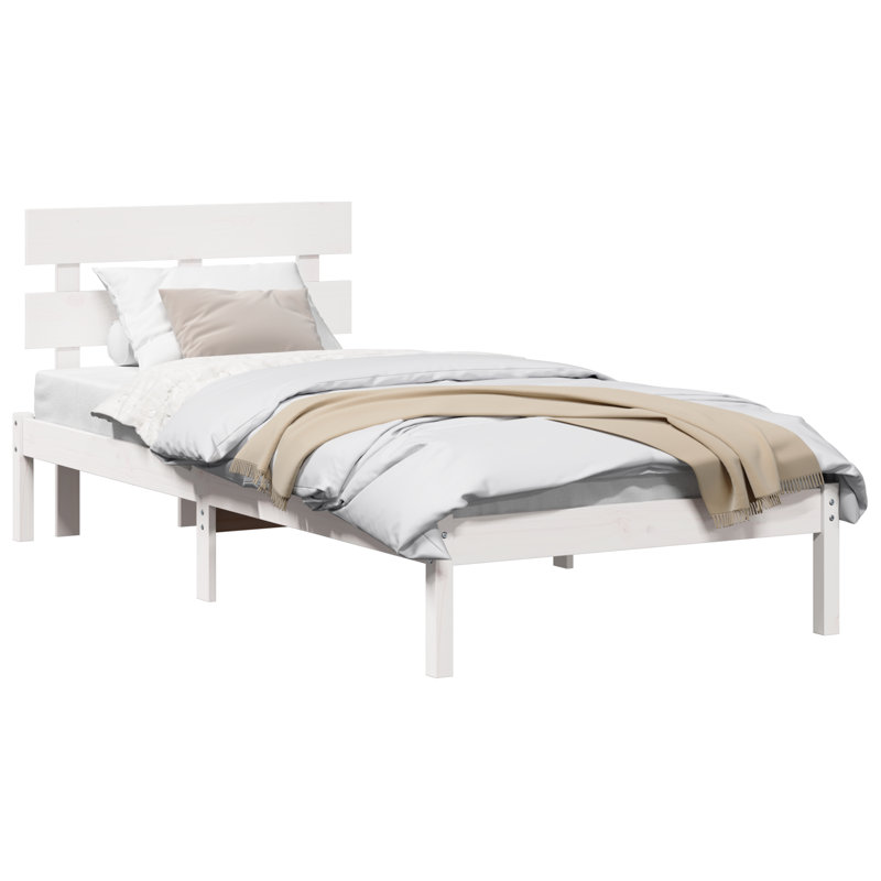Solid Wood Bed, White, European Single (90 x 200 cm)