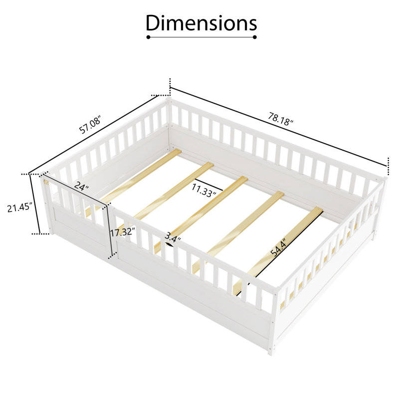 Lit double en bois Montessori, Blanc, Double