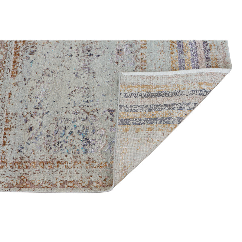 Hand Knotted Abstract Area Rug in Ivory/Gold/Purple, Rectangle 8' x 10'