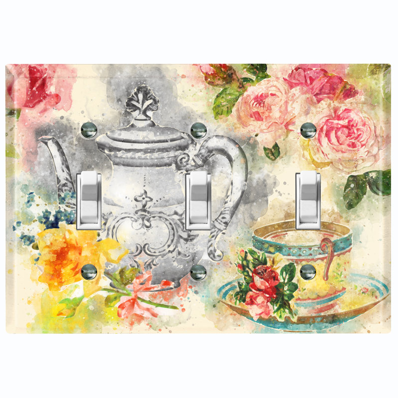 Plaque murale 3 interrupteurs à bascule Flower Tea Pot 1