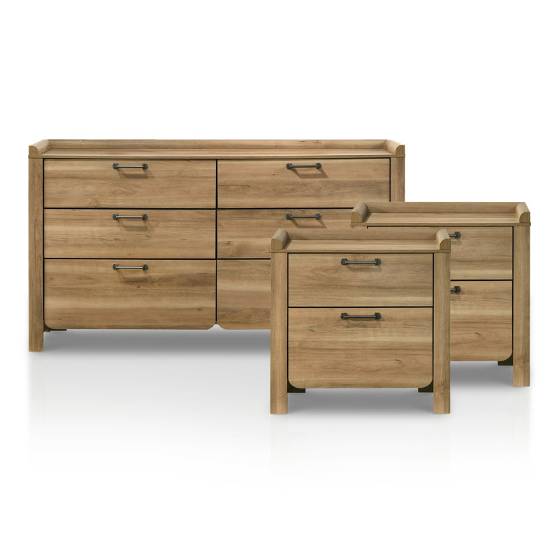 Ensemble de chambre à coucher avec lit surélevé 3 pièces Lunora, 3 Pcs: Dresser, 2 Nightstands