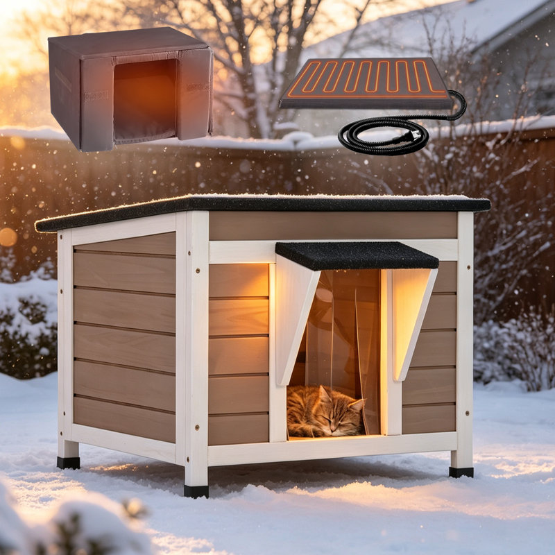 Maison de chat chauffée pour chats d'extérieur avec doublure isolante pour l'hiver, cage de chat à température contrôlée, abri pour chat intérieur avec coussin chauffant