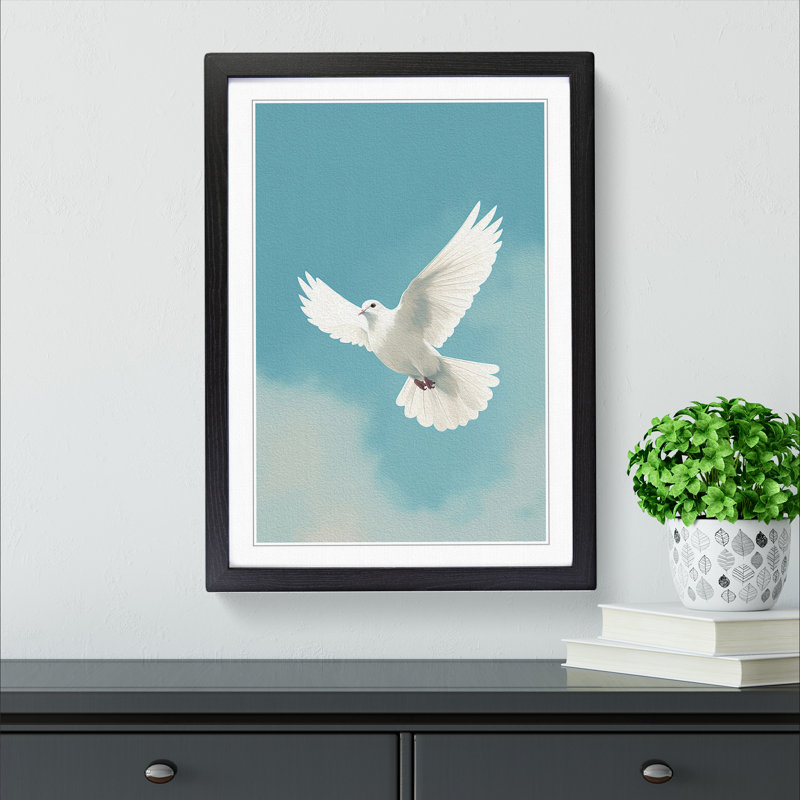 Dove Bird Minimalism No.2 - Single Picture Frame Print on Wood, 34" H x 25" W x 2" D, Black