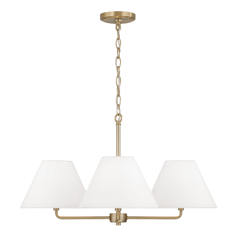 27"W x 15"H 4-Light Chandelier in Matte Brass with White Fabric Shades and Glass Diffusers