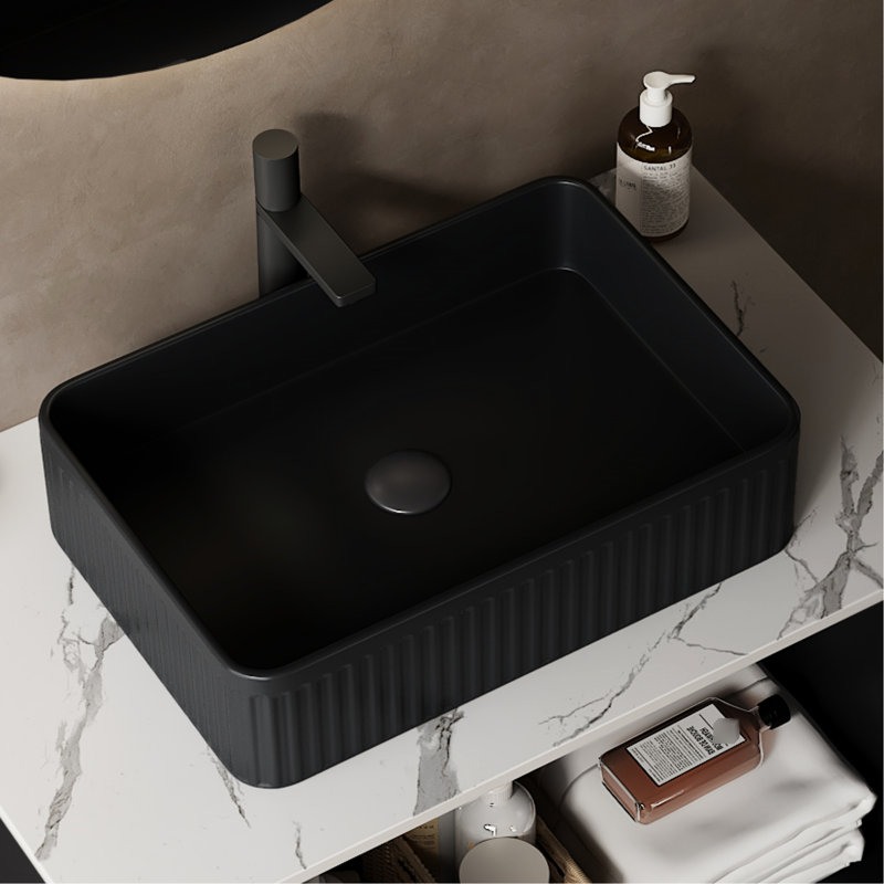 Lavabo de salle de bain vasque rectangulaire en céramique de haute qualité de 20 po sans robinet, qualité de surface facile à nettoyer, sans attrait de rétention d'eau, style moderne rayé mat, Accumulation
