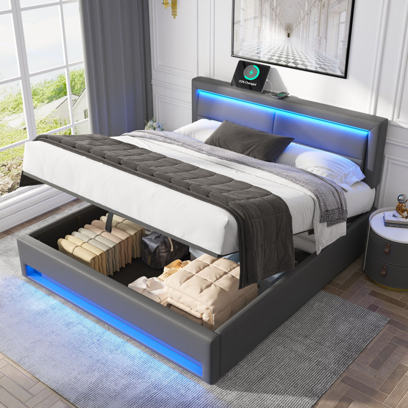 Ottoman Storage Bed, Grey, Double (4'6)