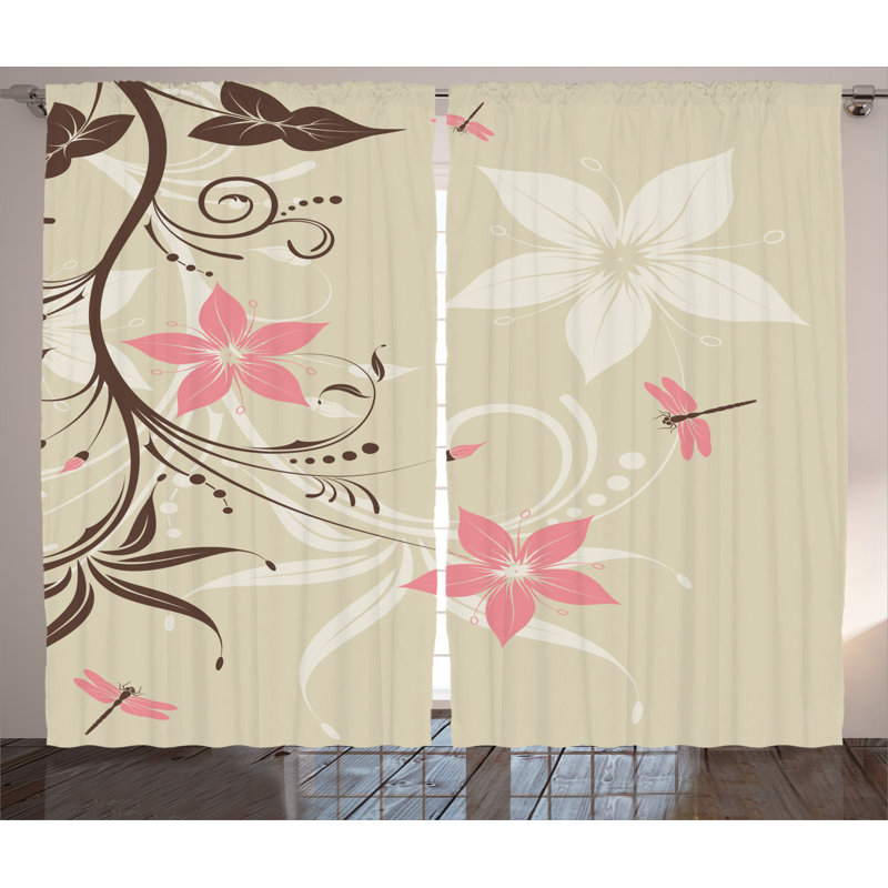 Dragonfly Semi-Sheer Rod Pocket Curtain Panels, 54" x 108"