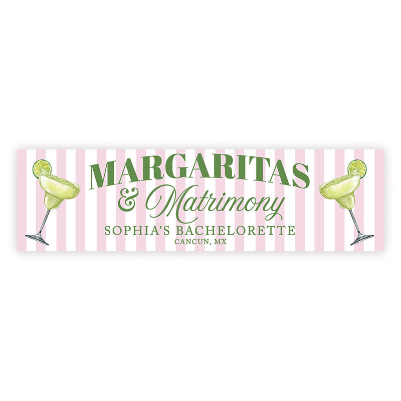 Bannière personnalisable rayée rose sur mesure Margs et mariage, margaritas et mariage, décor de fête personnalisé, Oui