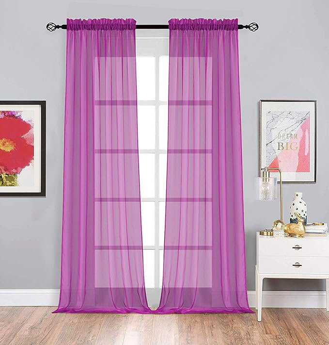 1pièces rideaux en tulle translucide translucide moderne pour fenêtre de salon voilage pour salon 100 cm x 200 cm, Mauve