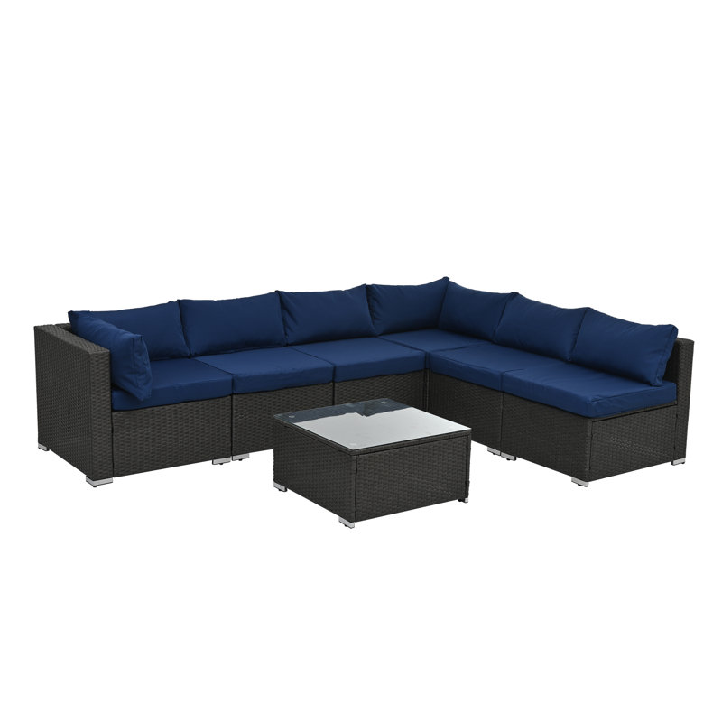 Wrightner 6-piece Faux Wicker Conversation Set, Blue