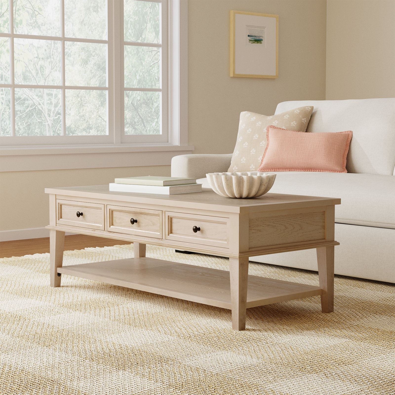 Samira Single Coffee Table with Storage, White Wash