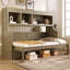 Lit escamotable simple avec bureau et tablettes de rangement, gris délavé