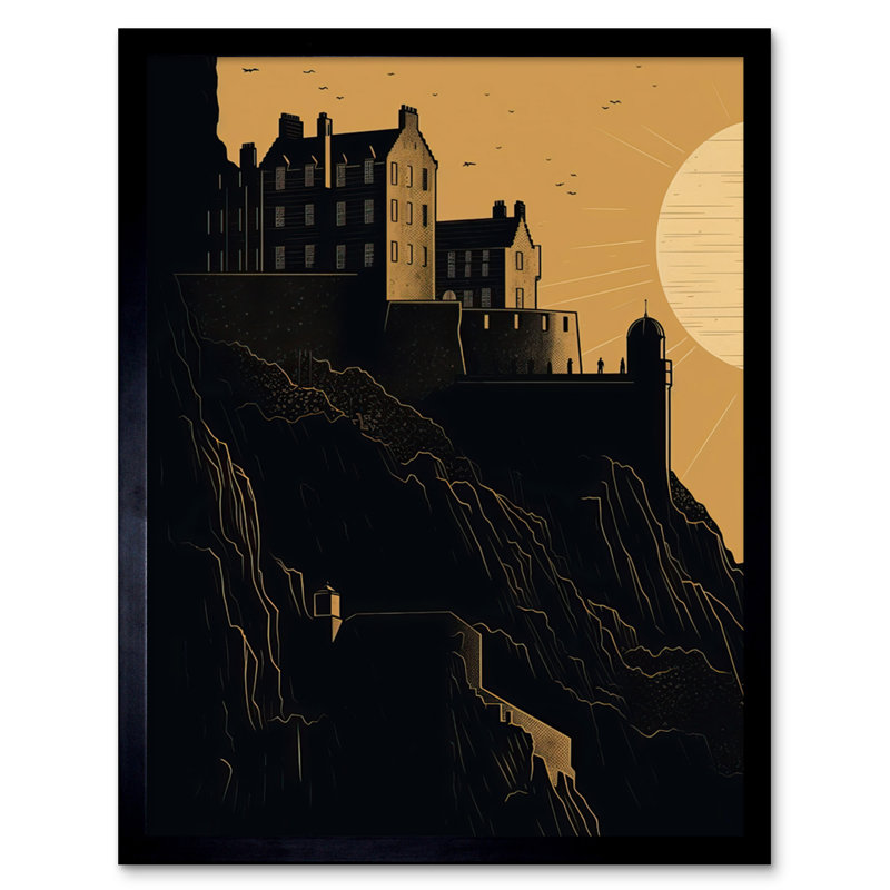Astryd Edinburgh Castle At Sunset Linocut - Single Picture Frame Print