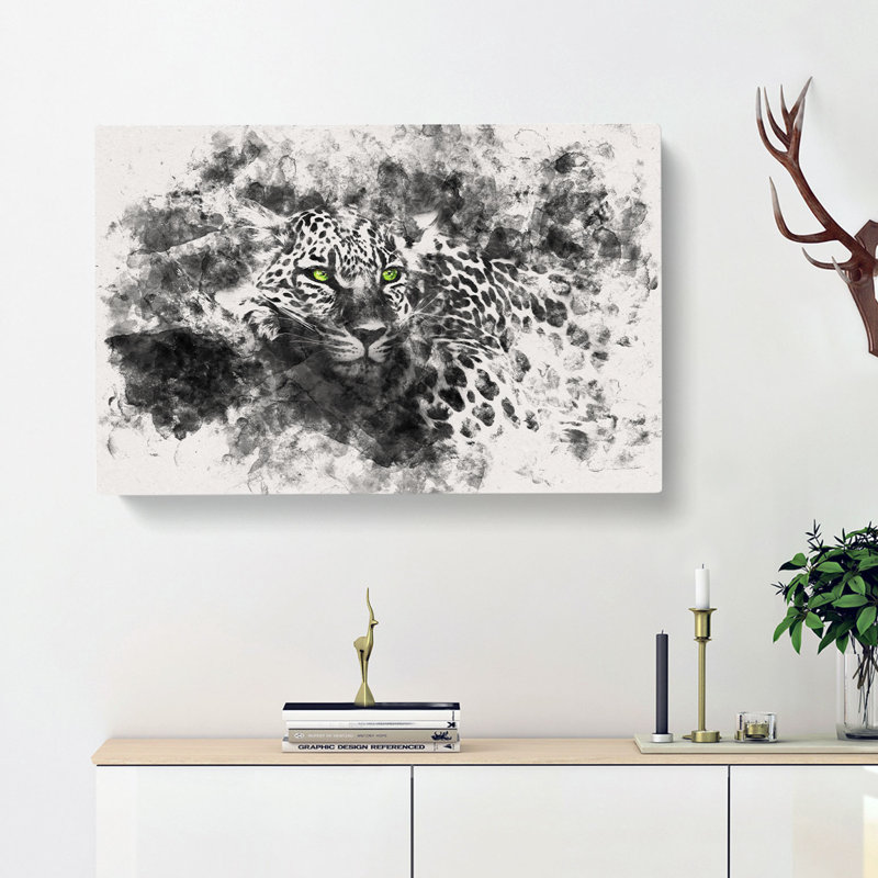 Leopard With Green Eyes High Watercolour - Wrapped Canvas Print, 60cm H x 91cm W x 3cm D