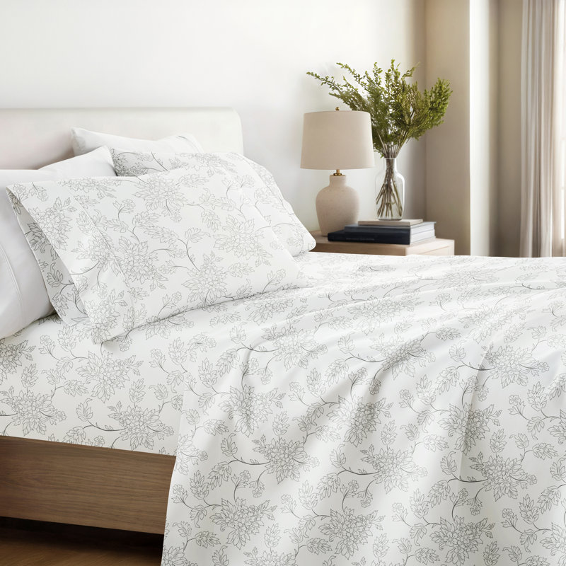 Ensemble de draps en microfibre Home, Ensemble literie pour lit simple, Vignes grises