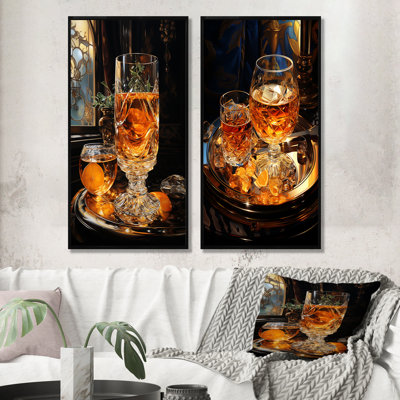 Liquid Whiskey Glass Elegance - Liquor Wall Art Living Room Set Of 2