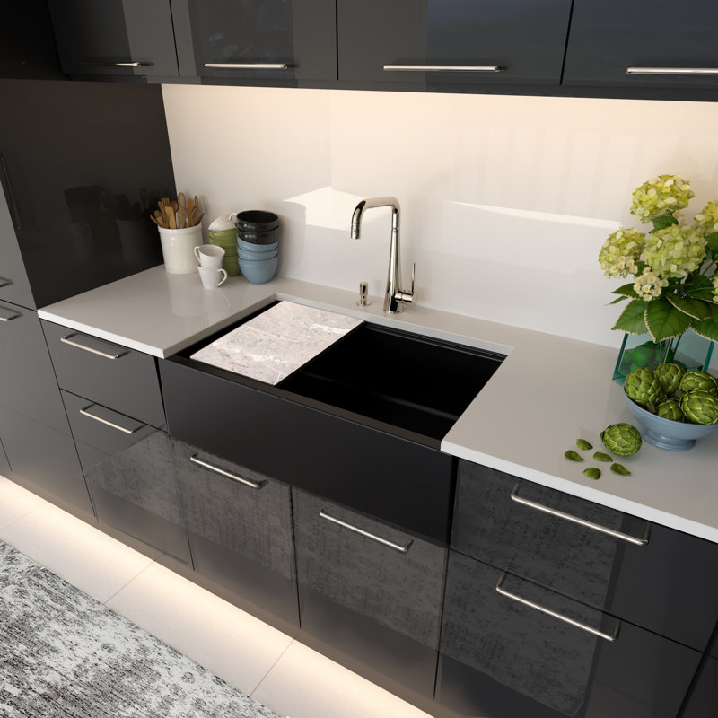 Plymouth 33'' L Single Basin Kitchen Sink, Black