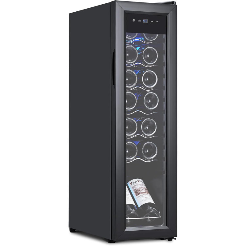 14 Bottle Wine Fridge, Mini Wine Cooler Refrigerator with Precision Digital Control, Triple Pane UV-Protected Glass Door & Blue LED, Quiet Freestanding Wine Cooler for Home, Office, Kitchen