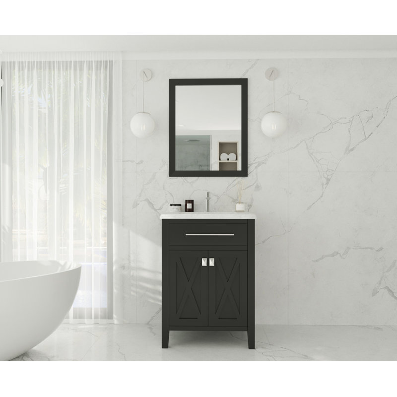 Ensemble de meuble-lavabo simple 24 po Vitiello, Espresso, Marbre blanc