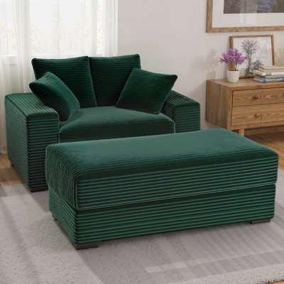 Chaise longue surdimensionnée 57 po en velours côtelé de luxe avec repose-pieds, 2 coussins