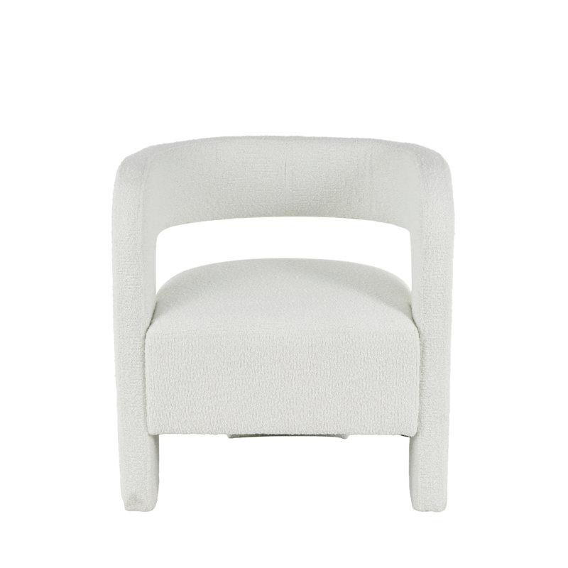 Rayisha Polyester Curved Back Mid Century Modern Round Boucle White Accent Chair