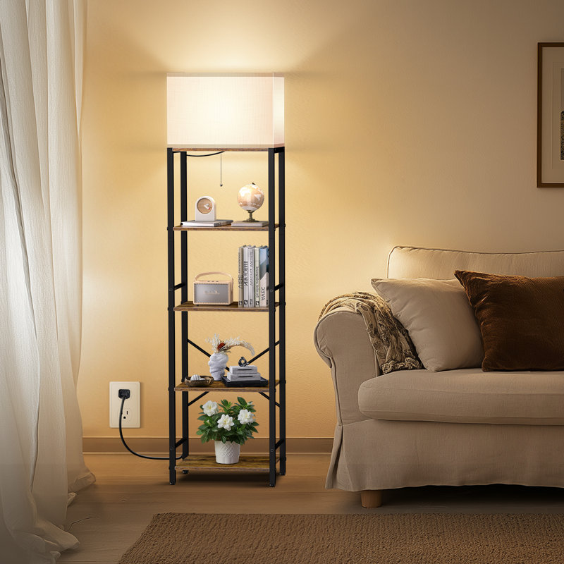 Bugarin 59" Bookcases with LED Light and Remote Control, 3 Color Temperature Column Floor Lamp