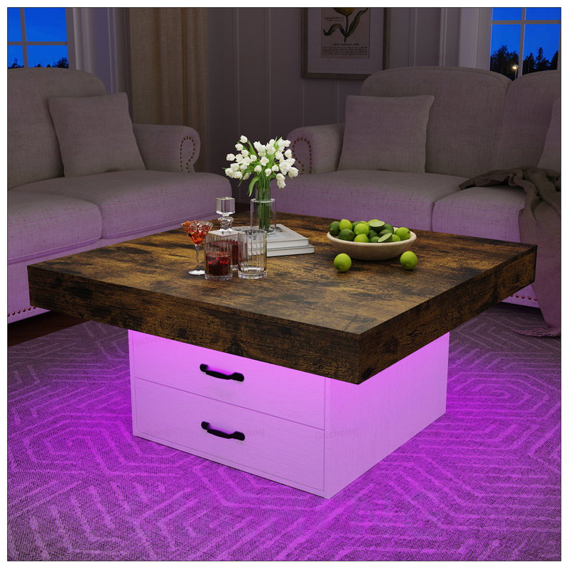 Table basse à double tiroir à DEL avec éclairage multicolore et rangement spacieux pour la vie moderne