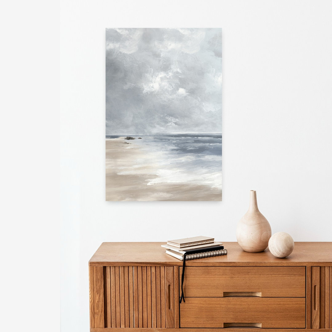 Calm Waves Under Overcast Sky II Serene Tranquil Abstract Coastal Wall Art Print