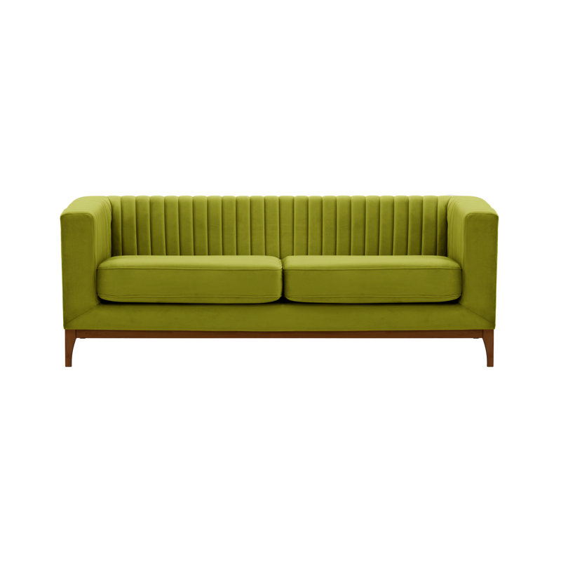 Buker Velvet Square Arms Sofa, Dark Oak, Olive Green
