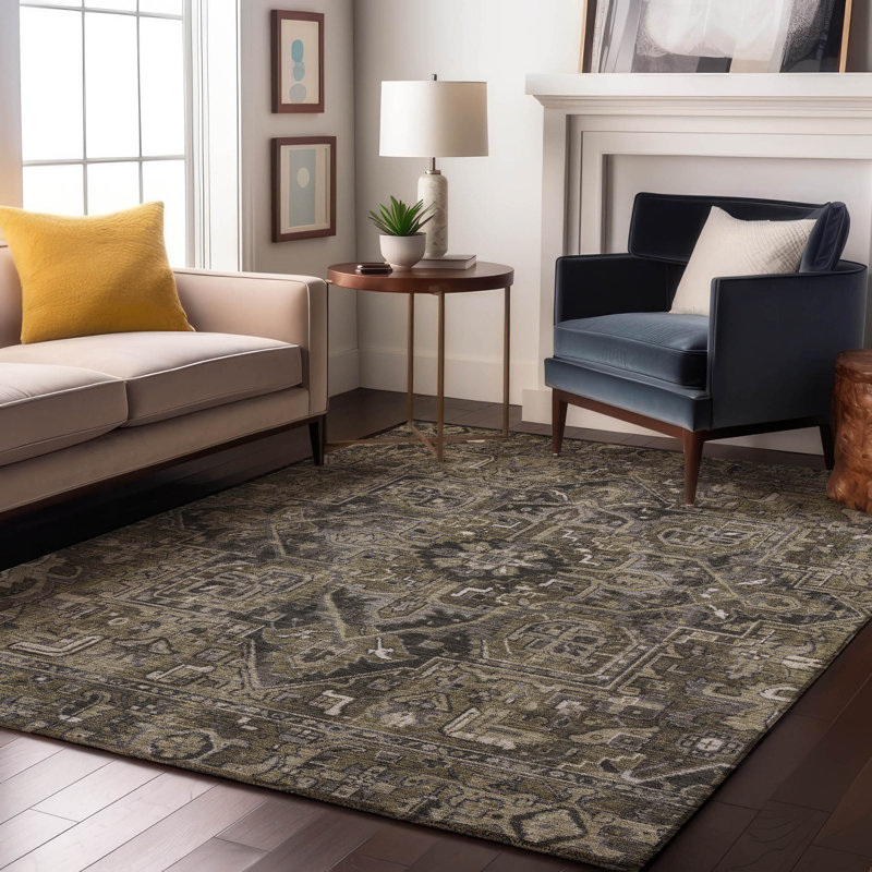 Tapis taupe Cerrito AMF570 lavable à la machine de qualité supérieure, Rectangulaire 8 pi x 10 pi