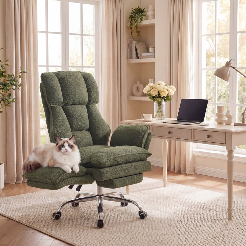 Fauteuil de jeu de direction ergonomique avec repose-pieds, siège en molleton et inclinable, Vert
