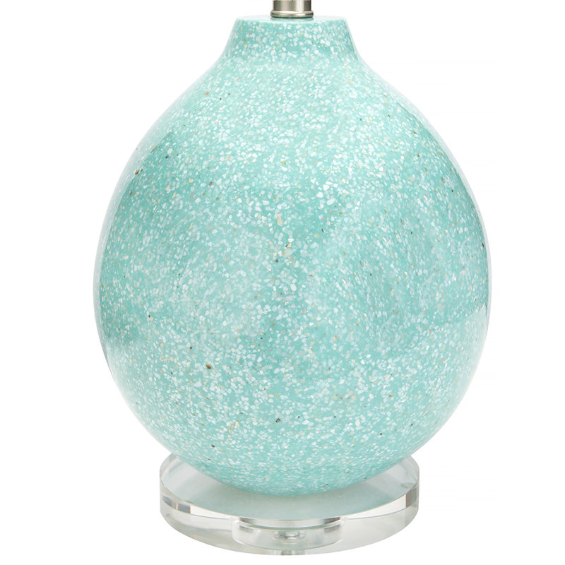 Green Mother of Pearl Sand Table Lamp with White Linen Shade