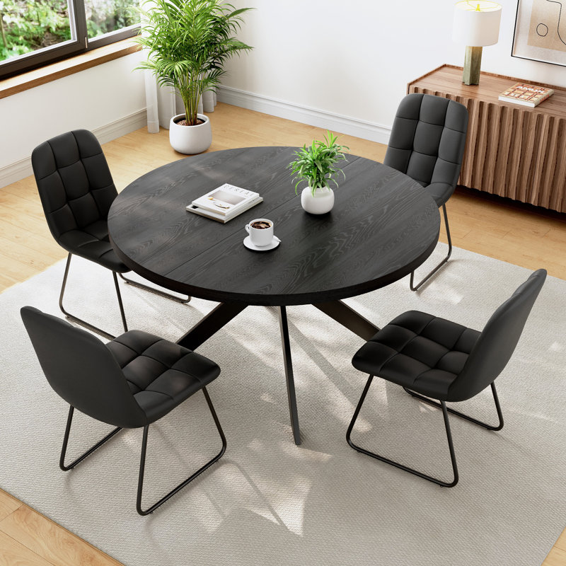 5-Piece Set Of 4 Morden  Chairs And Round Dining Table, Dining Table Set, Dining Room Set, Black