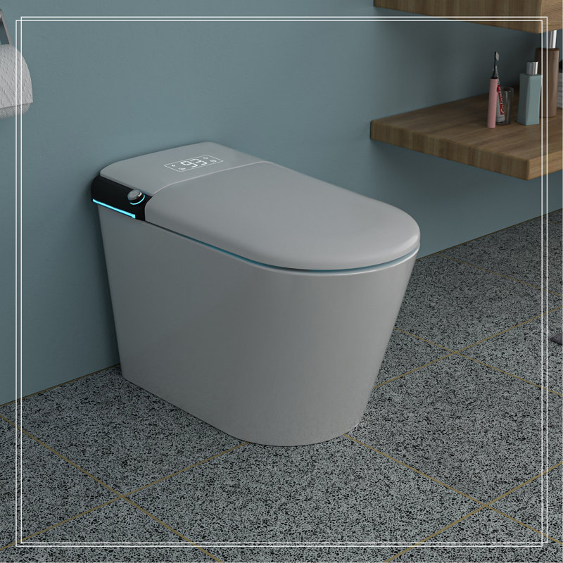 Toilette intelligente avec bidet intégré, ouverture et fermeture automatiques, siège chauffant allongé, capteur de pied encastré, affichage DEL, lavage à l'eau chaude, sécheuse, veilleuse