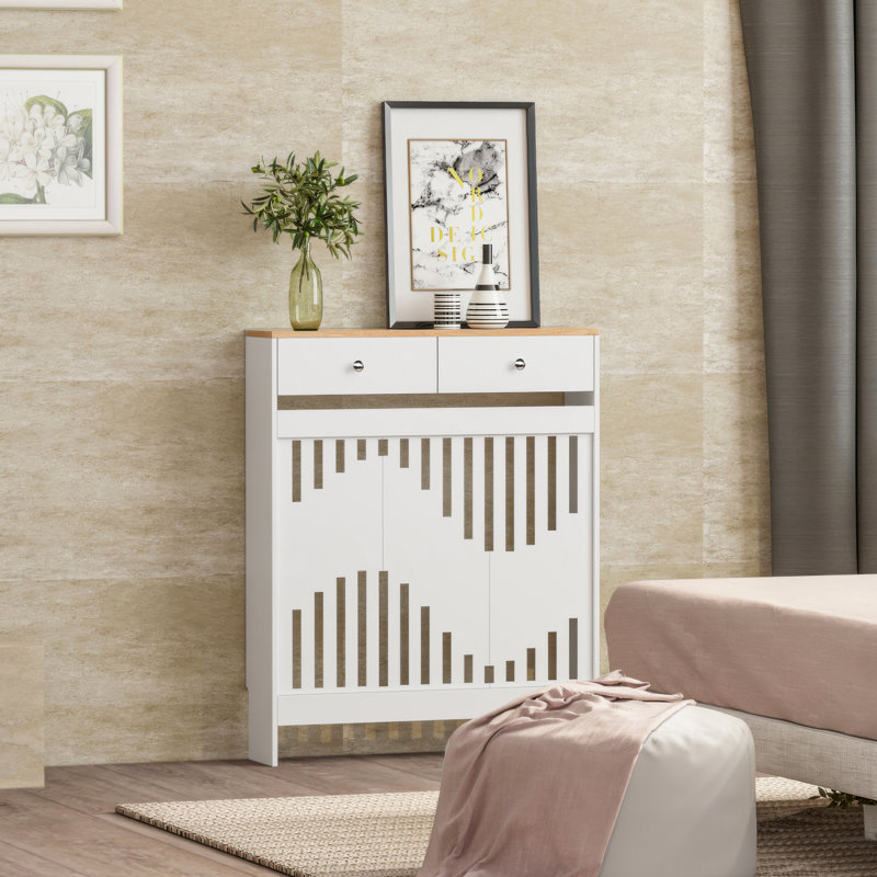 Radiator Cover, White Brown, 96cm H x 78cm W x 19cm D