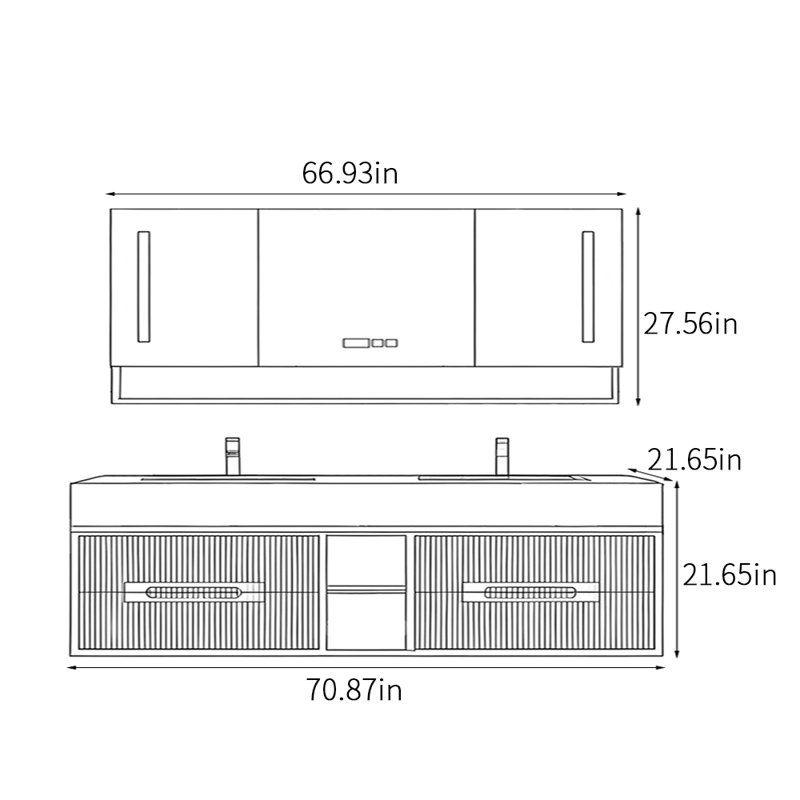 Armoire de salle de bain moderne, simple et luxueuse, Gris, 71"