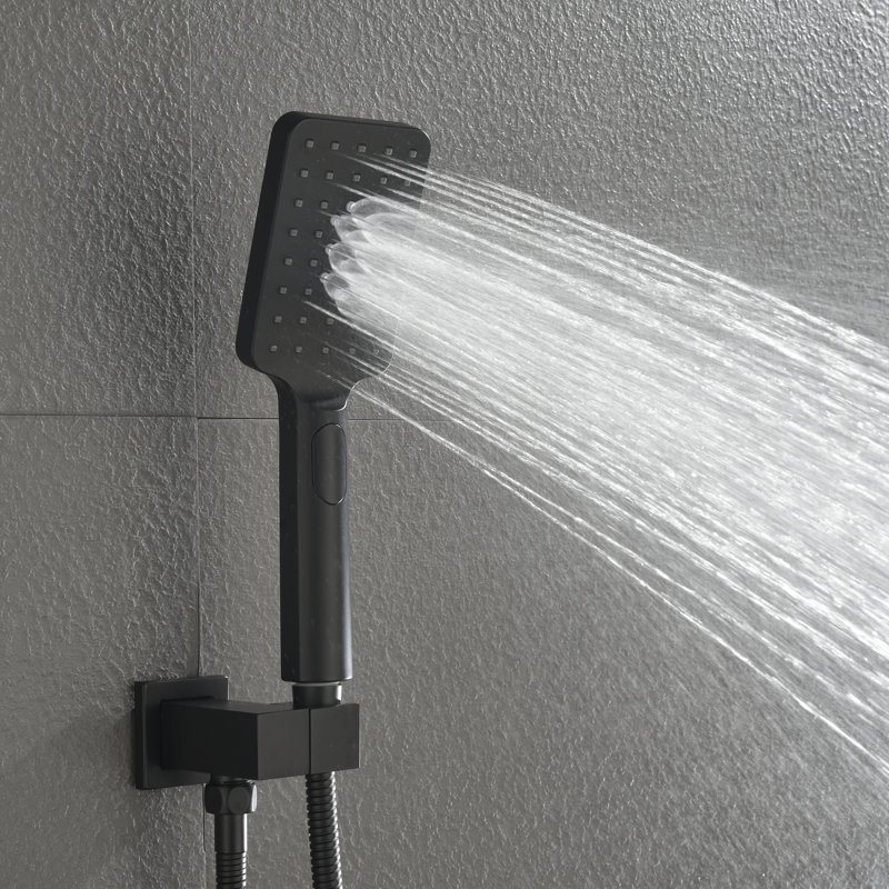 10" Brass Rainfall Square Shower System with 4 Sprayer Jets and Embedded-Box Valve, Matte Black