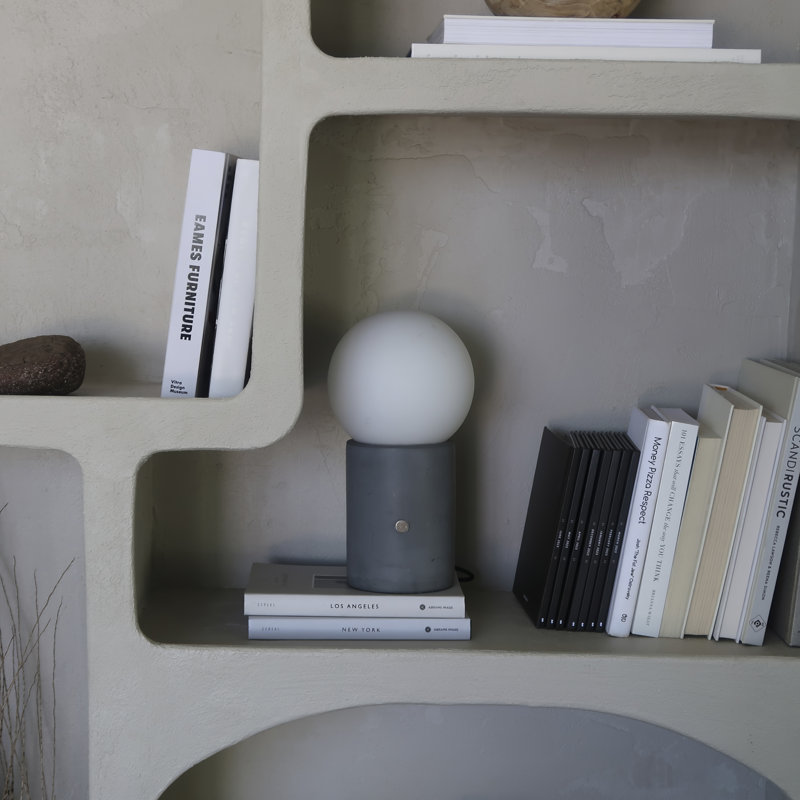 Kai Cement 11 in. Modern LED Small Bedside Table Lamp with Touch Button, Gray